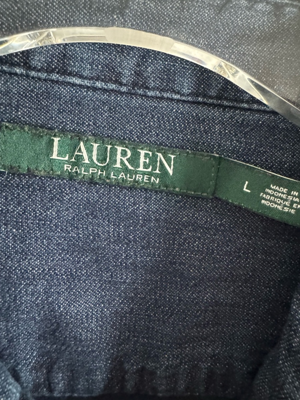 LAUREN RALPH LAUREN DENIM & PLAID CREST INSIGNIA MONOGRAM SHIRT SZ L - Picture 4 of 7